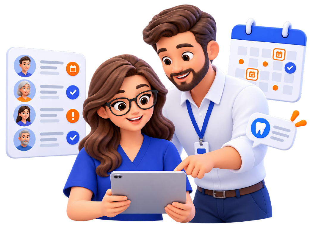 Dental practice team reviewing patient recall information